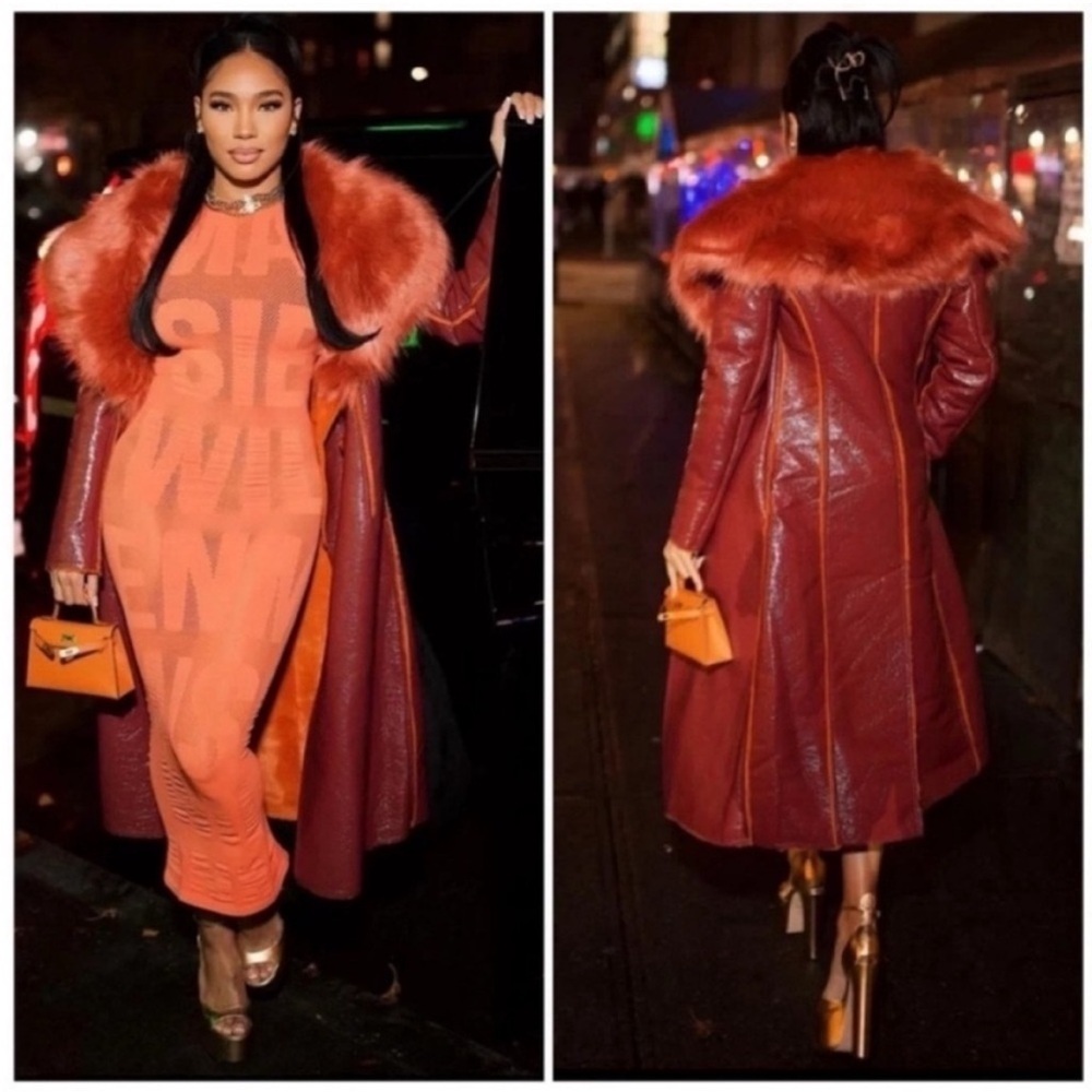 NWT Cult Gaia Elaine Faux Fur Trimmed Vegan Leather Coat